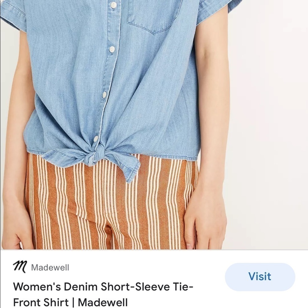 Madewell Blue Short Sleeve Tie Bottom Boxy Button Down Shirt - Picture 4 of 14